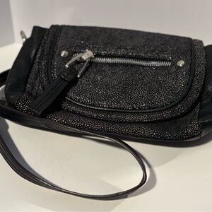 b. makowsky Glittering Black Crossbody Bag with Silver Accents